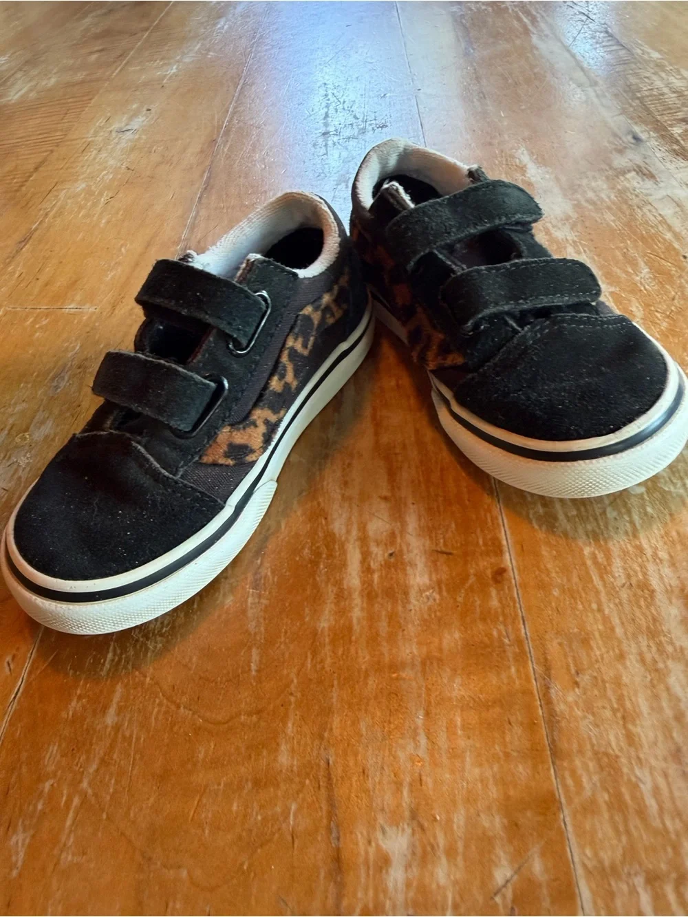 Vans Kids Black Sneakers with Leopard Accent